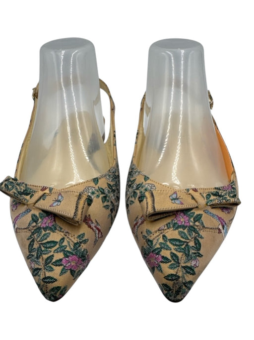 Sarah Flint Shoe Size 39 Beige & Green Jacquard Floral Slingback Shoes Beige & Green / 39