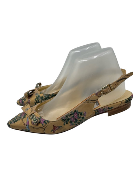 Sarah Flint Shoe Size 39 Beige & Green Jacquard Floral Slingback Shoes Beige & Green / 39