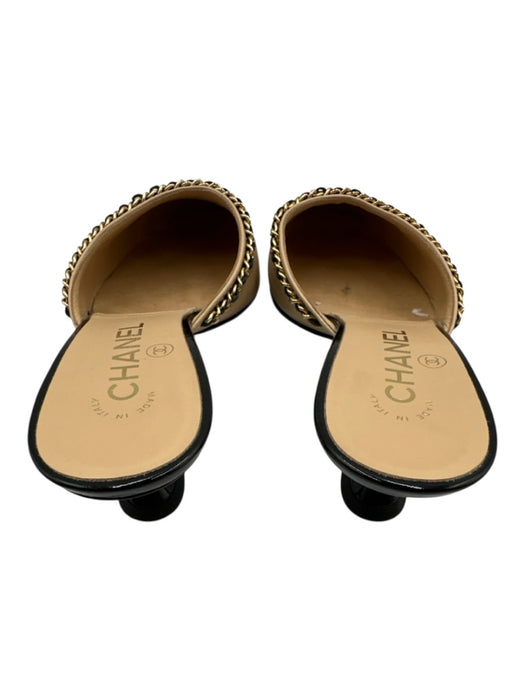 Chanel Shoe Size 38.5 Beige & Black Leather Upper Patent Toe Cap Mules Beige & Black / 38.5