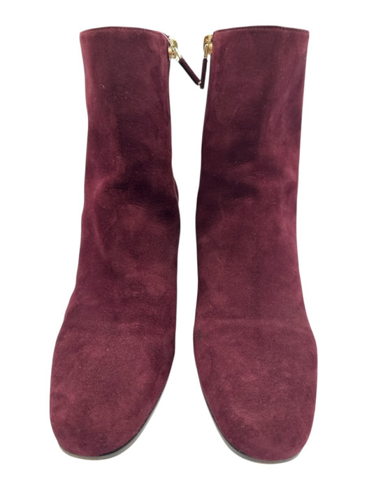 Dior Shoe Size 39 Maroon Purple Leather Upper Suede Side Zip Block Heel Boots Maroon Purple / 39