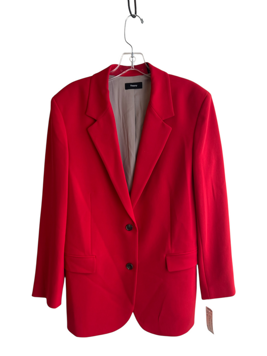 Theory Size 10 Red Triacetate Long Sleeve Shoulder Pads Solid Color Jacket Red / 10