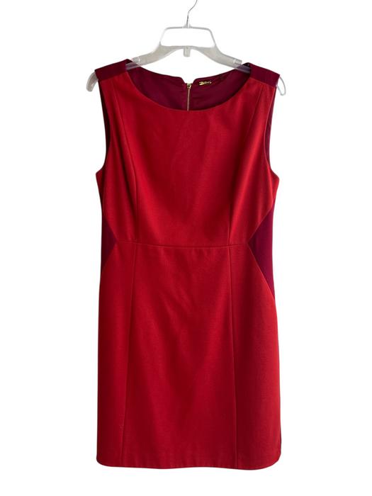 Elie Tahari Size 12 Red Wool Blend Sleeveless Two Tone Zip Back Round Neck Dress Red / 12