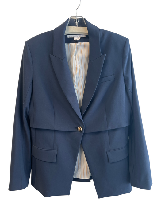 Veronica Beard Size 12 Navy Polyester Blend Blazer Long Sleeve Pockets Jacket Navy / 12