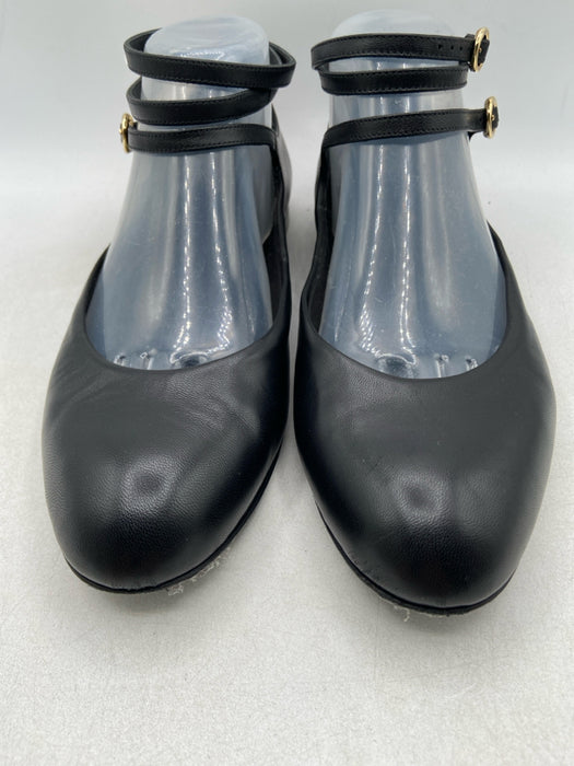 Max Mara Shoe Size 38.5 Black Leather Ankle Buckle Round Almond Toe Flats Shoes