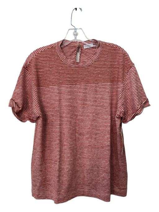 Brunello Cucinelli Size M Red & Gray Linen Blend Beaded Striped Top Red & Gray / M