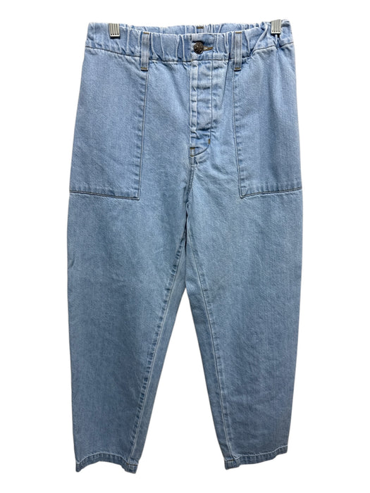 XiRENA Size S Light Blue Cotton Elastic Waist Button Fly Patch Pockets Pants Light Blue / S