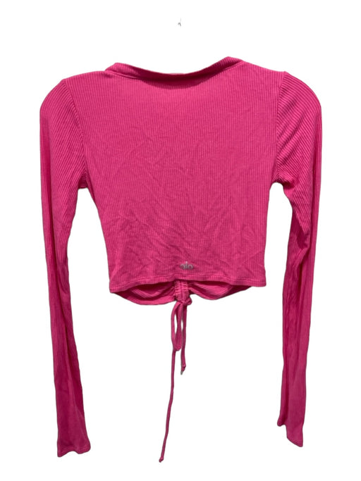 Alo Yoga Size Small Bright Pink Polyester Blend Ribbed Drawstring front Top Bright Pink / Small