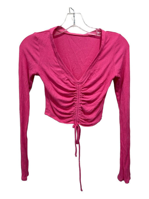 Alo Yoga Size Small Bright Pink Polyester Blend Ribbed Drawstring front Top Bright Pink / Small