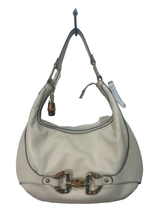 Gucci Creme Leather Horsebit Bamboo Hobo Shoulder Bag Creme / Medium