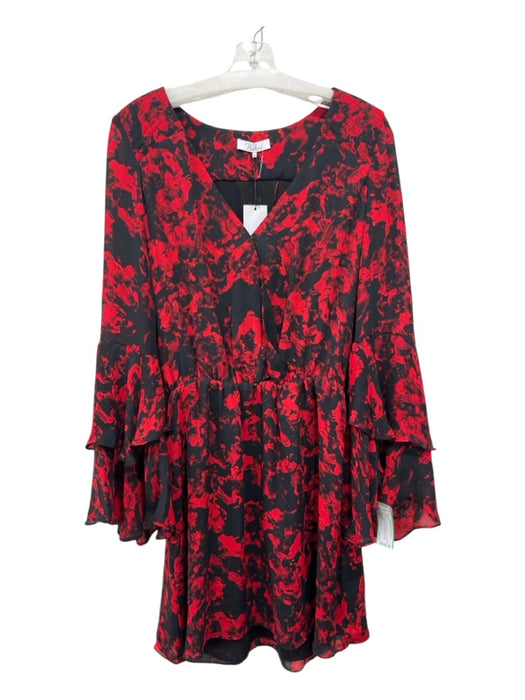 Parker Size XS Black & Red Polyester Keyhole Back Floral V Neck Dress Black & Red / XS