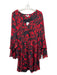 Parker Size XS Black & Red Polyester Keyhole Back Floral V Neck Dress Black & Red / XS