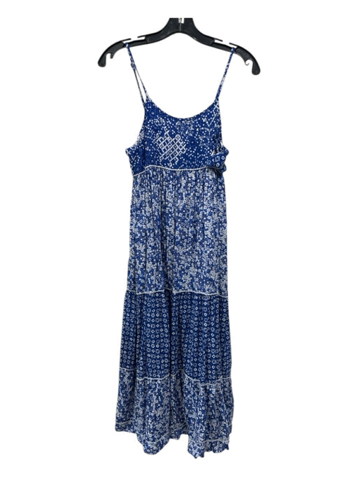 Poupette St. Barth Size XS Blue & White Viscose Spaghetti Strap Floral Dress Blue & White / XS