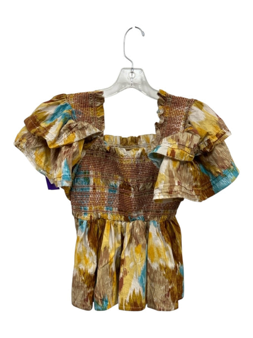 Love The Label Size S Yellow, Brown, Multi Cotton Abstract Print smocked Top Yellow, Brown, Multi / S