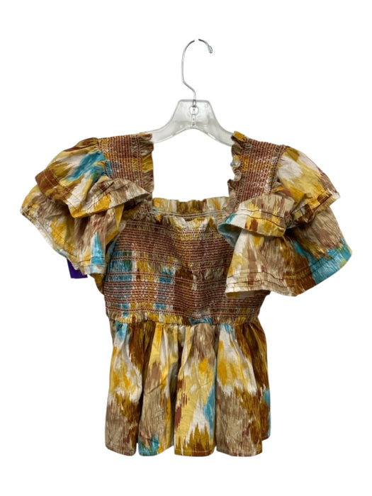 Love The Label Size S Yellow, Brown, Multi Cotton Abstract Print smocked Top Yellow, Brown, Multi / S