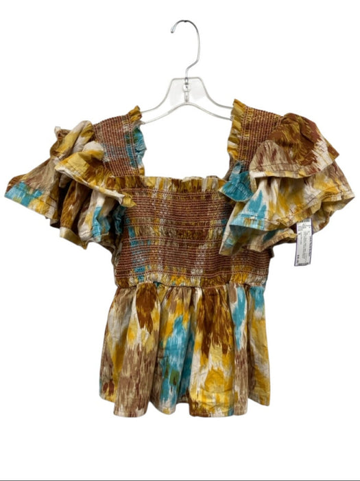 Love The Label Size S Yellow, Brown, Multi Cotton Abstract Print smocked Top Yellow, Brown, Multi / S