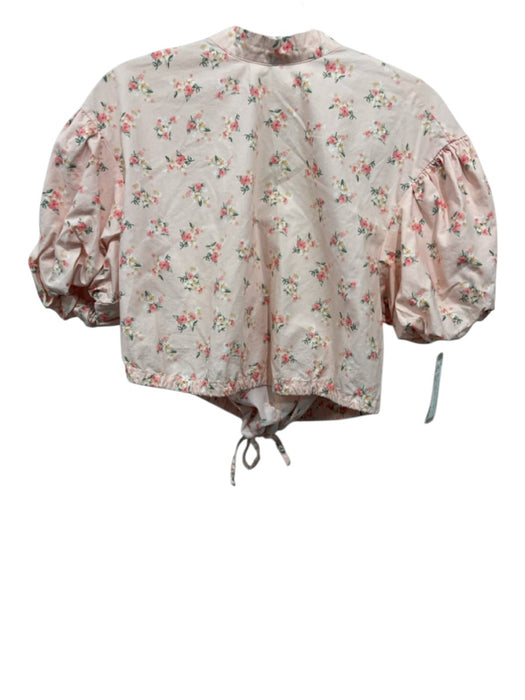 Anthropologie Size XS Light Pink Cotton floral print Puff Shoulders Top Light Pink / XS