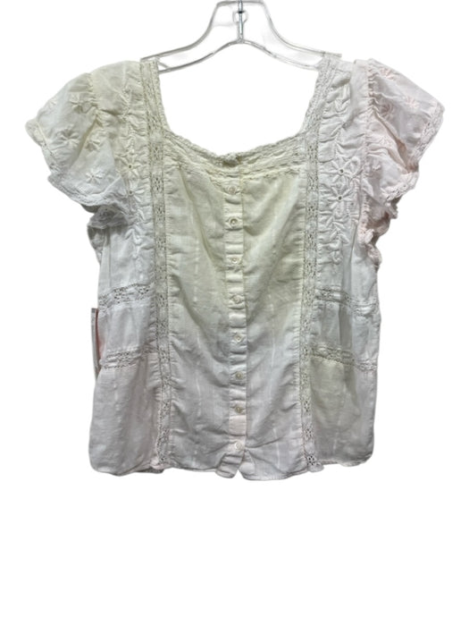 Loveshackfancy Size S White Cotton Floral Embroidery Top White / S