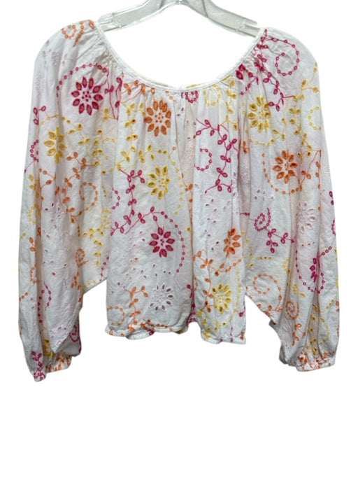 Maeve Size XS White & Multi Cotton broderie anglaise Puff Sleeves Top White & Multi / XS
