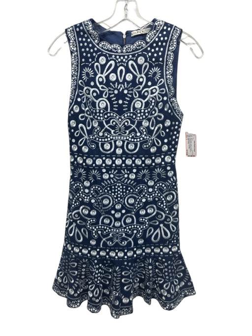 Alice + Olivia Size 2 Blue & White Cotton & Polyester Embroidered Back Zip Dress Blue & White / 2