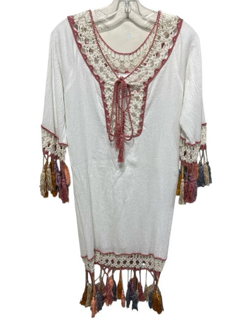 Anna Kosturova Size S White & Multi Cotton Crochet Tie Detail Dress White & Multi / S
