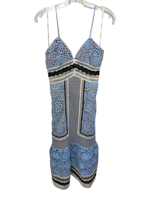 Self-Portrait Size 6 Blue & Multi Spaghetti Straps Crochet Lace Dress Blue & Multi / 6