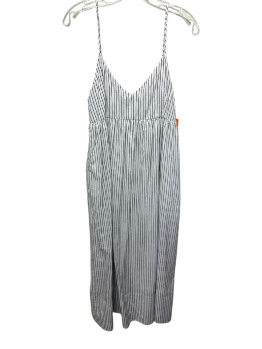 Jenni Kayne Size XS White Cotton & Polyester Pinstripe Side Pockets V Neck Dress White / XS