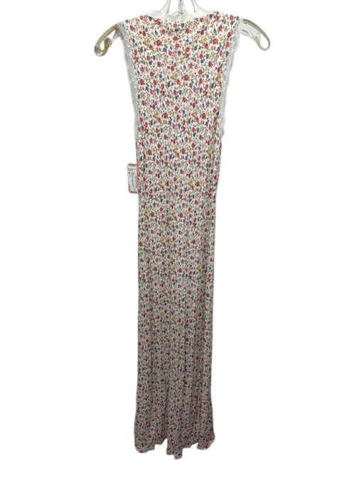 Reformation Size M White & Multi Viscose floral print Sleeveless Lace Trim Dress White & Multi / M