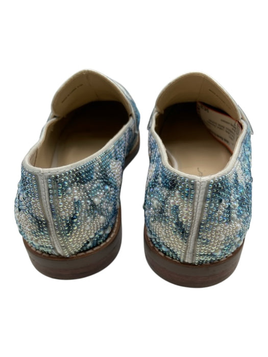 Betsey Johnson Shoe Size 7 Blue & White Leather Rhinestone Embellished Loafers Blue & White / 7