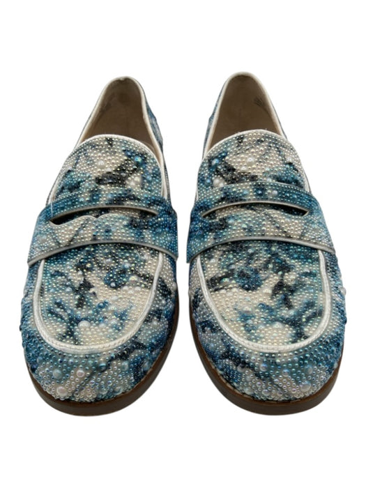 Betsey Johnson Shoe Size 7 Blue & White Leather Rhinestone Embellished Loafers Blue & White / 7