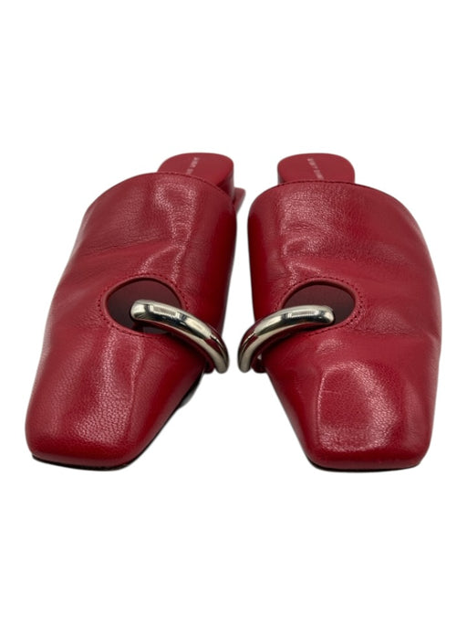 Tory Burch Shoe Size 6.5 Red Leather Square Point Toe Mule Sculptural Flats Red / 6.5