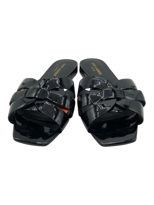 Saint Laurent Shoe Size 37 Black Patent Leather Square Toe Strappy Sandals Black / 37