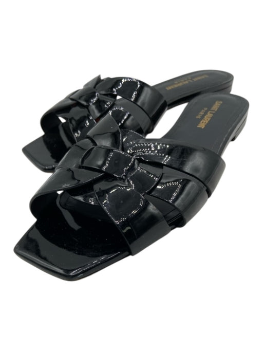 Saint Laurent Shoe Size 37 Black Patent Leather Square Toe Strappy Sandals Black / 37