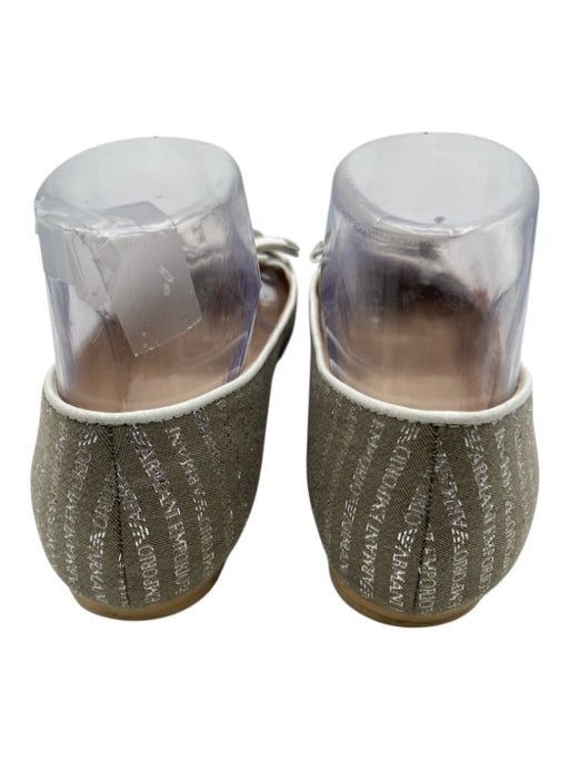 Emporio Armani Shoe Size 37 Silver & White Twill Canvas Bow detail Flats Silver & White / 37