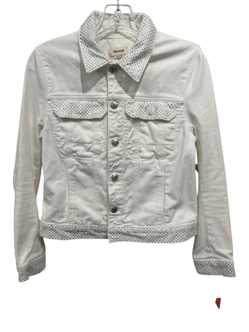 Zadig & Voltaire Size S White Cotton Rhinestone Embellished Button Front Jacket White / S