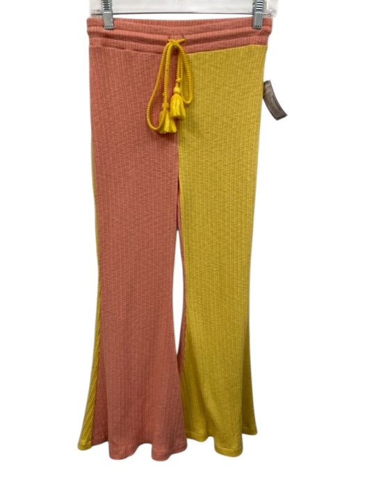 Loveshackfancy Size S Peach Pink & Yellow Polyester Blend Ribbed Flare Pant Set Peach Pink & Yellow / S