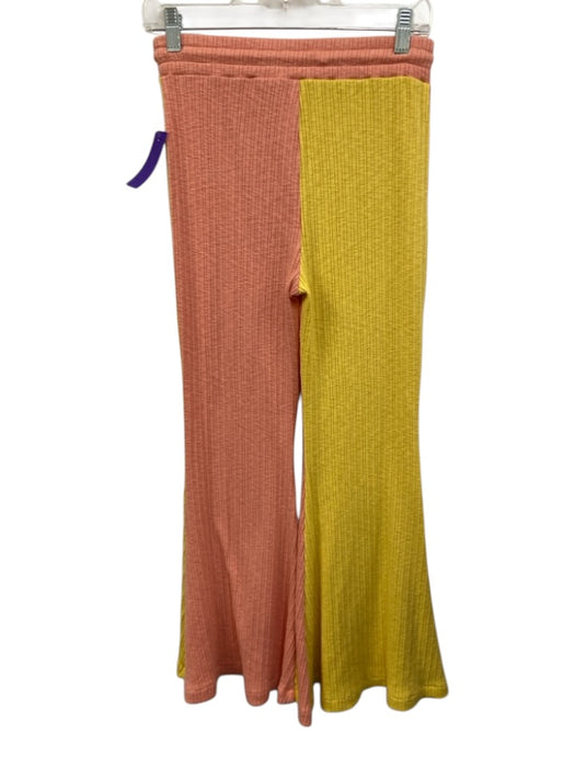 Loveshackfancy Size S Peach Pink & Yellow Polyester Blend Ribbed Flare Pant Set Peach Pink & Yellow / S