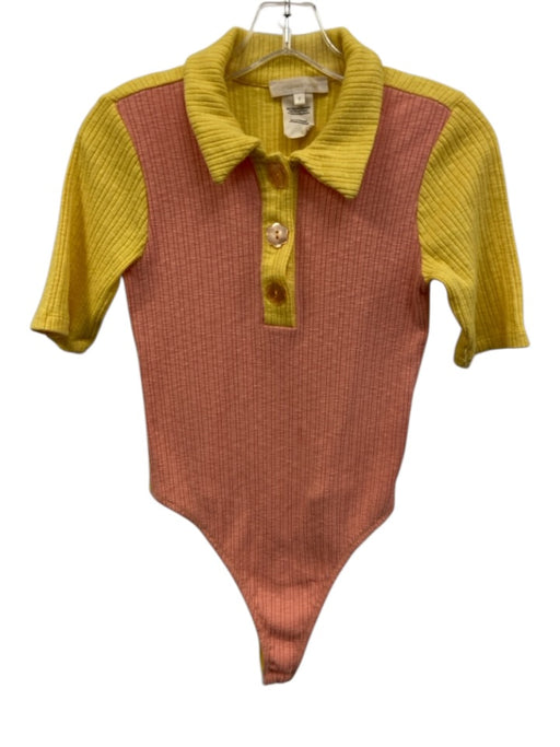 Loveshackfancy Size S Peach Pink & Yellow Polyester Blend Ribbed Flare Pant Set Peach Pink & Yellow / S