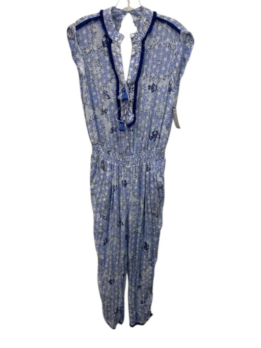 Poupette St. Barth Size S Mixed Blues Viscose Abstract Floral Slim Jumpsuit Mixed Blues / S