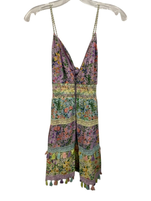 Alice + Olivia Size 4 Purple & Multi Cotton Floral Spaghetti Strap Dress Purple & Multi / 4