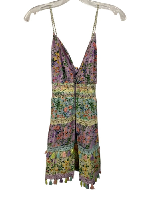 Alice + Olivia Size 4 Purple & Multi Cotton Floral Spaghetti Strap Dress Purple & Multi / 4