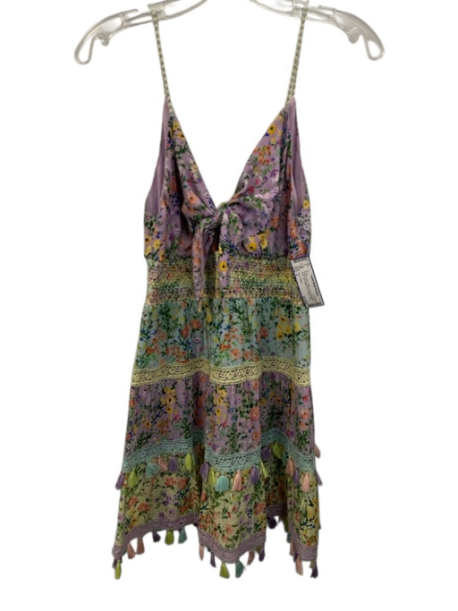 Alice + Olivia Size 4 Purple & Multi Cotton Floral Spaghetti Strap Dress Purple & Multi / 4