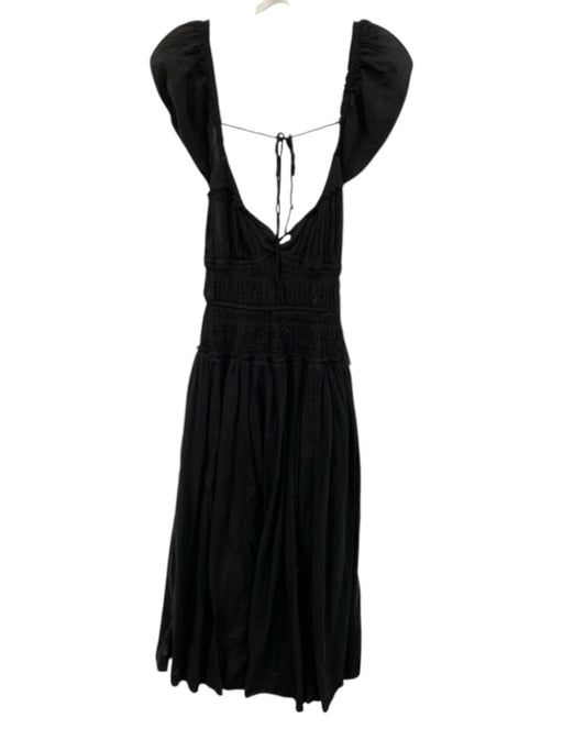 Free People Size Est S Black Cotton Puff Cap Sleeve Tie Detail Open Back Dress Black / Est S