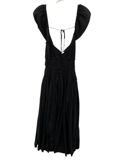 Free People Size Est S Black Cotton Puff Cap Sleeve Tie Detail Open Back Dress Black / Est S