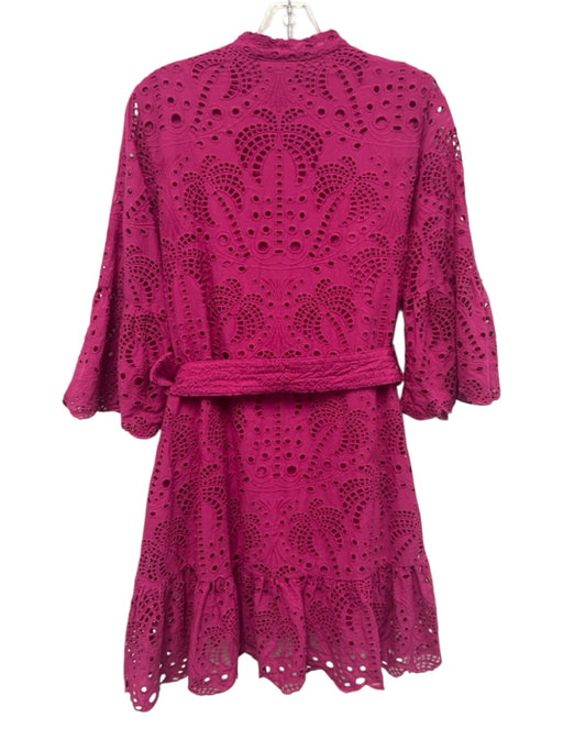 Farm Rio Size S Fuchsia Pink Cotton Eyelet 3/4 Flare Sleeve Button Front Dress Fuchsia Pink / S