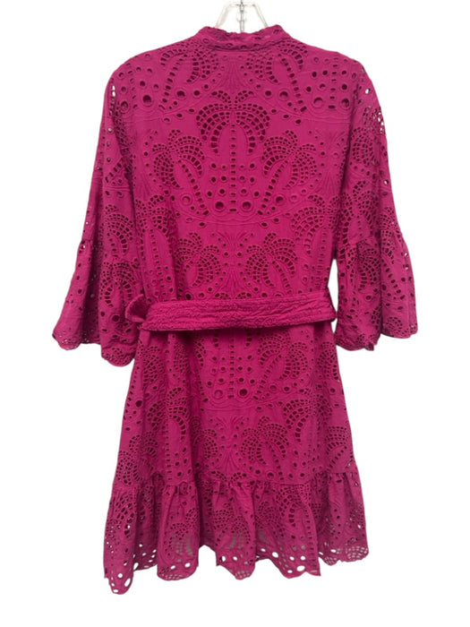 Farm Rio Size S Fuchsia Pink Cotton Eyelet 3/4 Flare Sleeve Button Front Dress Fuchsia Pink / S