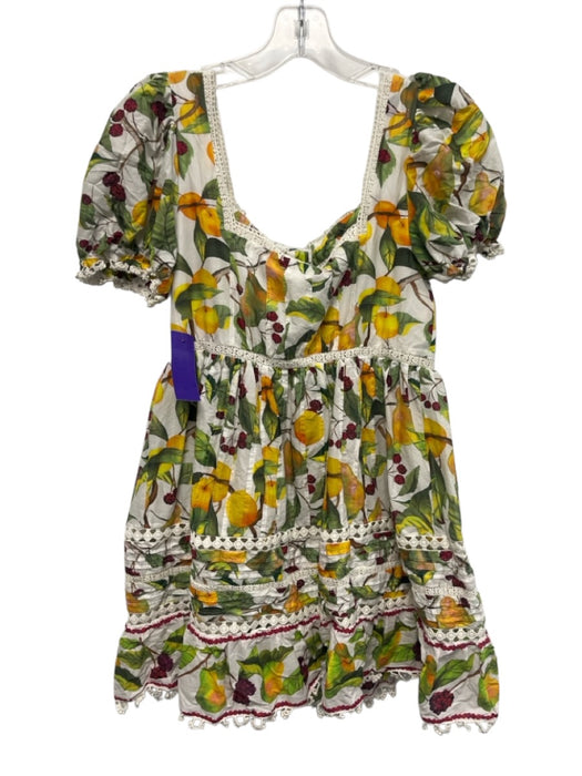 Farm Rio Size XS White, Green & Yellow Cotton Botanical Fruit Print Dress White, Green & Yellow / XS