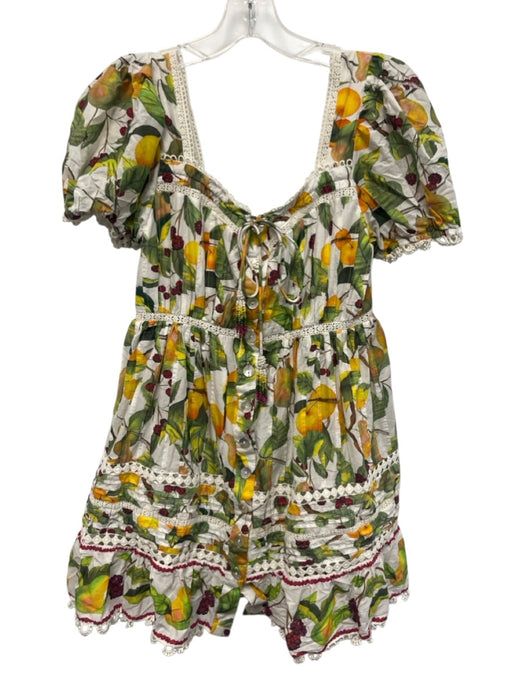 Farm Rio Size XS White, Green & Yellow Cotton Botanical Fruit Print Dress White, Green & Yellow / XS