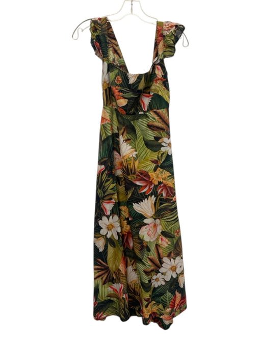 Farm Rio Size S Green & Multi Cotton Botanical Print Sleeveless Tie Back Dress Green & Multi / S