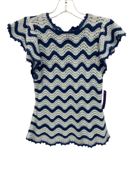 Rails Size XS Mixed Blues Cotton Blend Knit Wavy Stripes Flutter Cap Sleeve Top Mixed Blues / XS