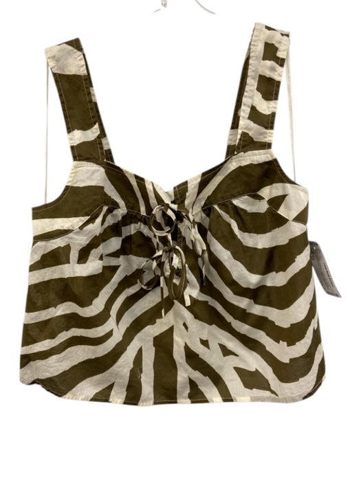 Rails Size XS Cream & Brown Cotton Sleeveless Zebra Print Tie V Neck Crop Top Cream & Brown / XS